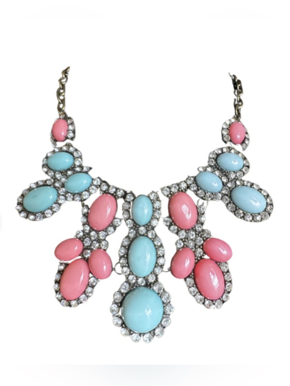 Pink and Blue Rhinestone Vintage Bib Necklace
